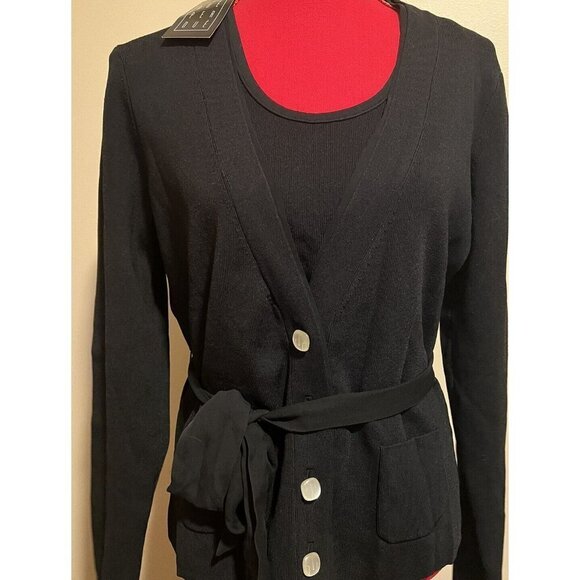 Due per Due Collection 2 Piece Solid Black Long Sleeve Cardigan And Top Size XL - Picture 2 of 13